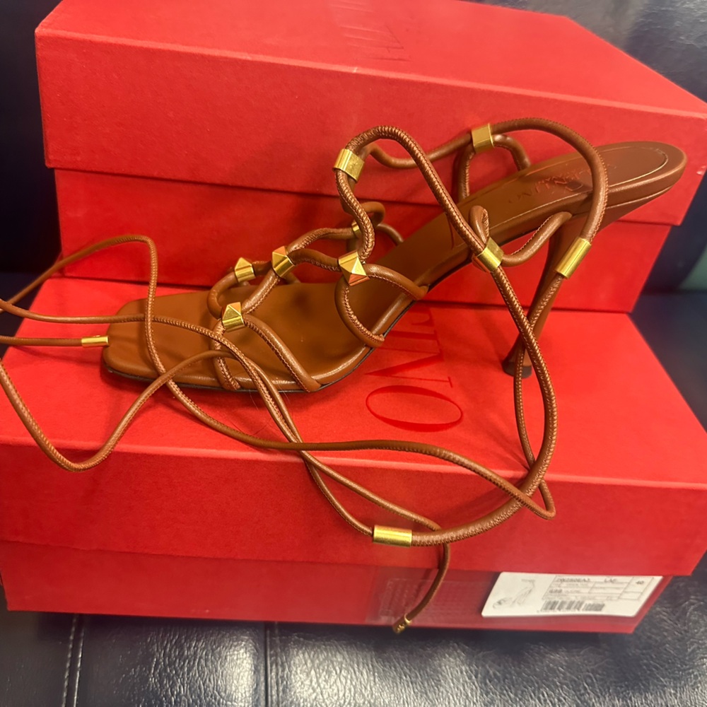 Valentino Garavani Brown Lace-Up Sandals